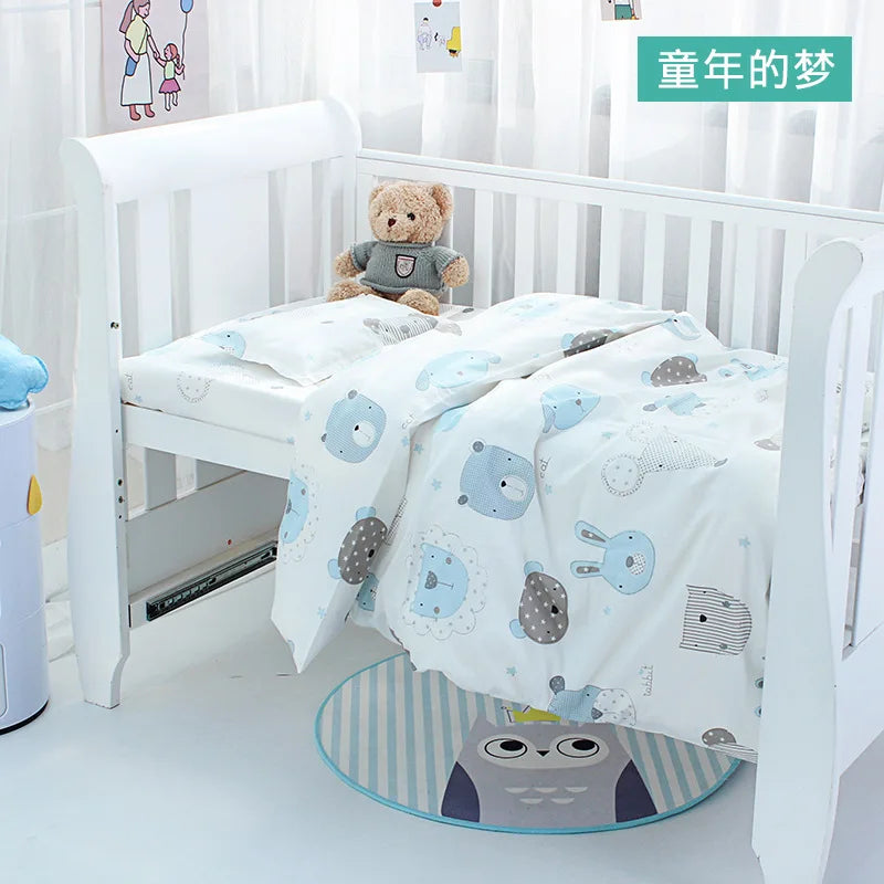 3Pcs Set Newborn Baby Crib Beddings Set Cotton Cartoon Print Color Bedroom Bed Cot Linens Quilt Cover Case Sheets Pillow