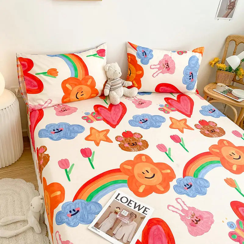 Pure Cotton Fitted Bed Sheets for Kids Beds with Cartoon Prints