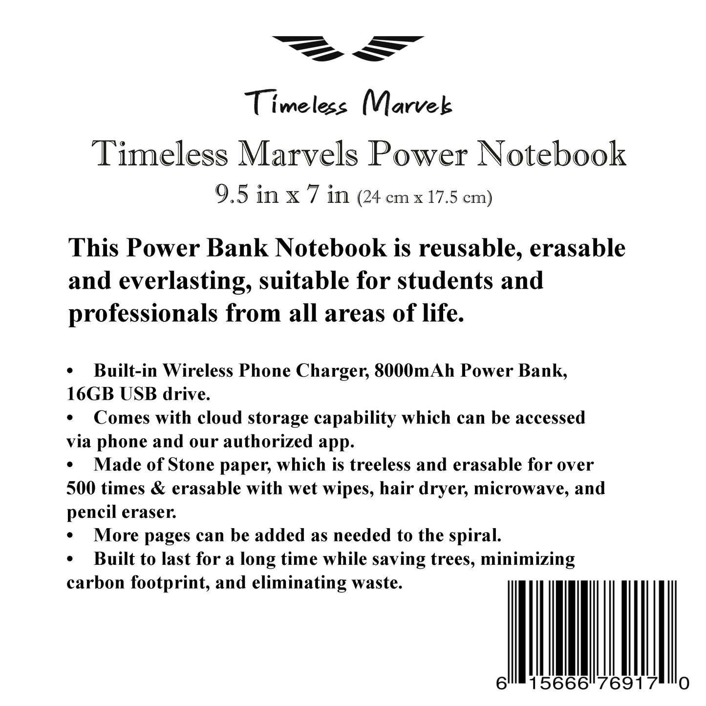 Power Erasable Notebook with Rechargeable Power Bank, Built-in USB, Cloud Storage & Wireless Phone Charging