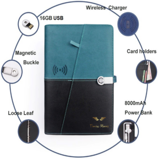 Power Erasable Notebook with Rechargeable Power Bank, Built-in USB, Cloud Storage & Wireless Phone Charging