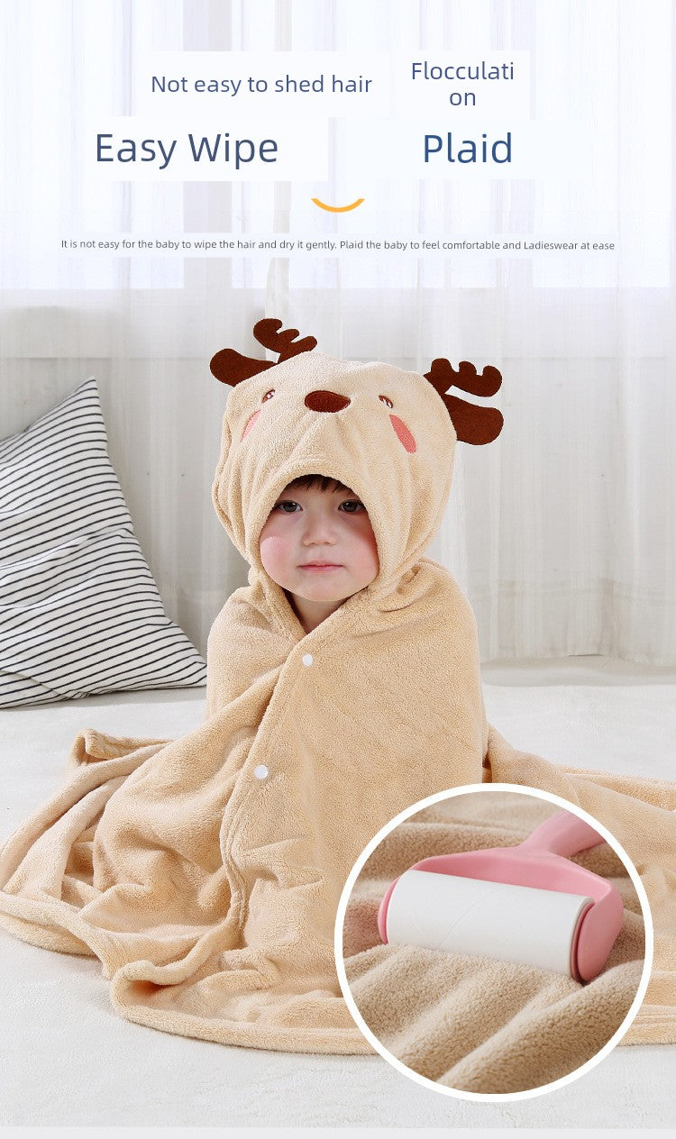 Thick Coral Fleece Hooded Bath Towel for Kids