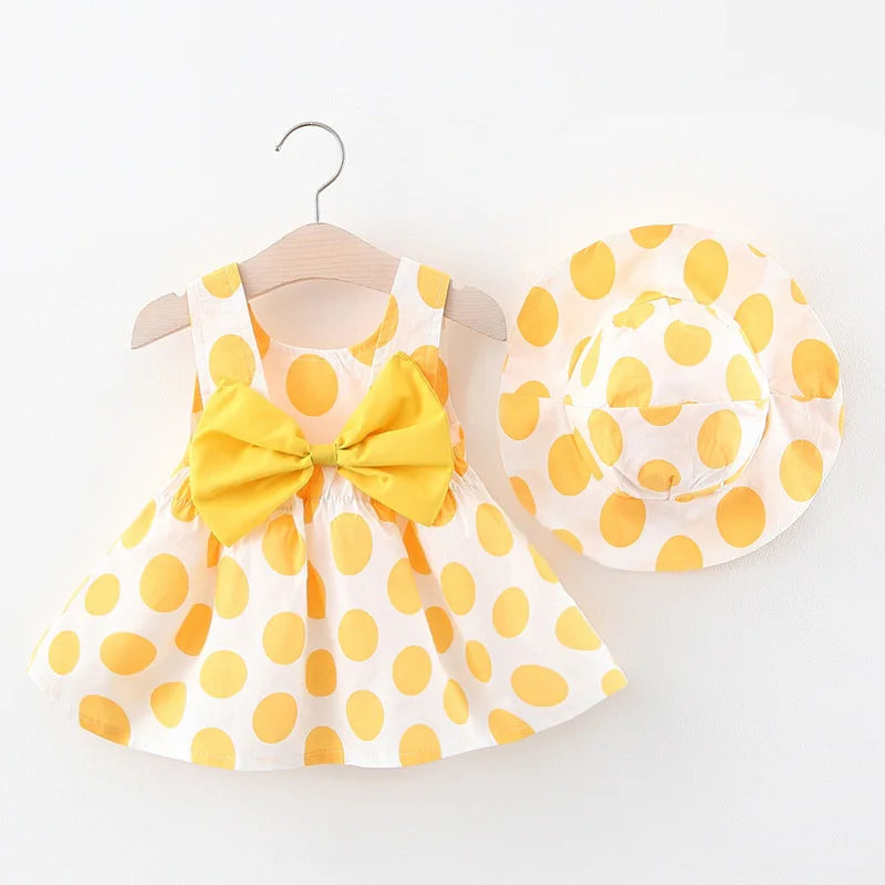 Infant Baby Girl Dress and Hat Set - 0-3M Cotton Dress