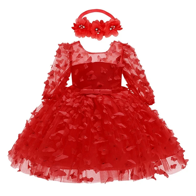 3 6 9 12 18 24 Months Newborn Dress Flowers Mesh Fashion Party Little Princess Baby Dress for Christmas or Birthday