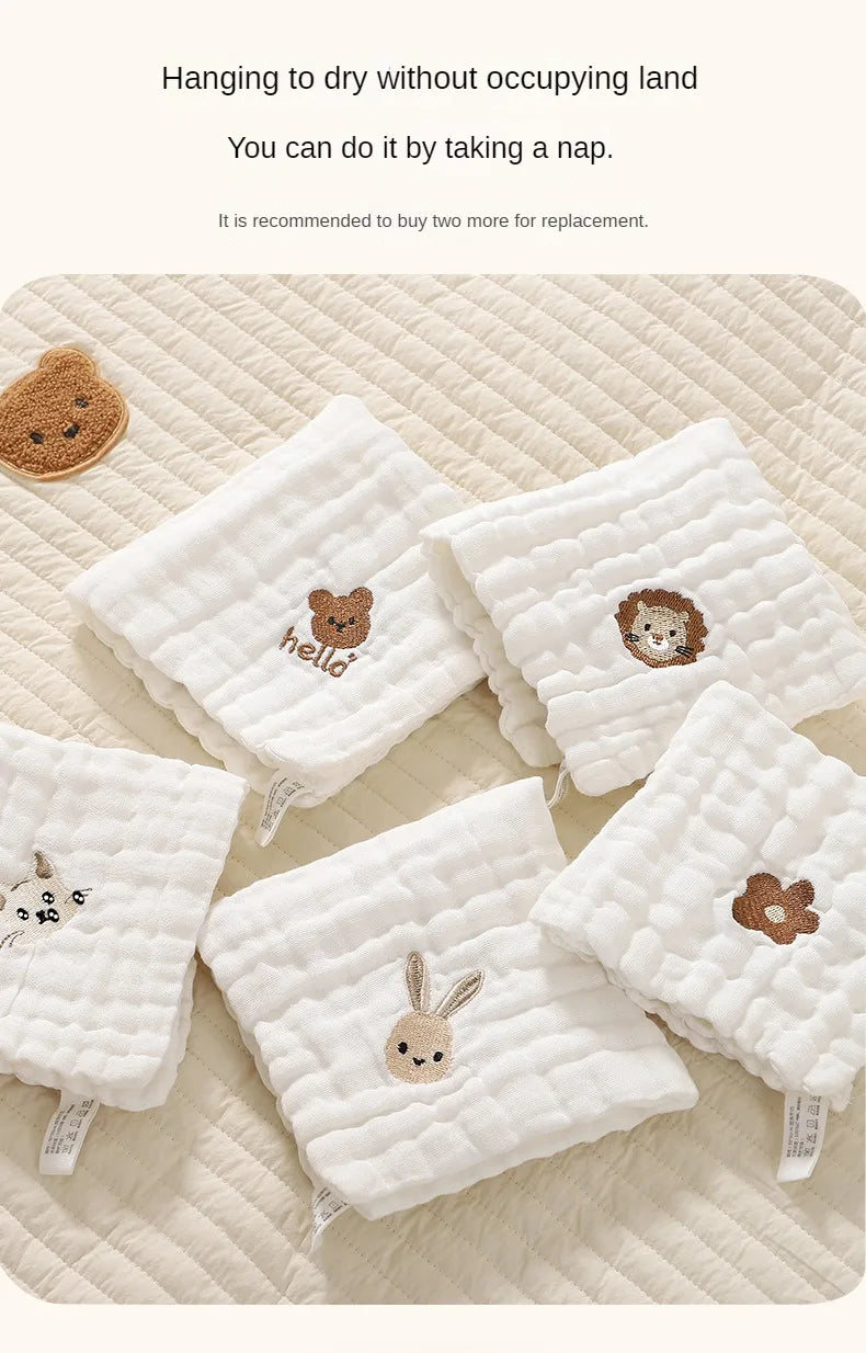 Cute Cartoon Embroidery Pure Cotton Baby Burp Towels