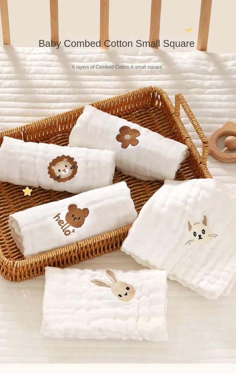 Cute Cartoon Embroidery Pure Cotton Baby Burp Towels