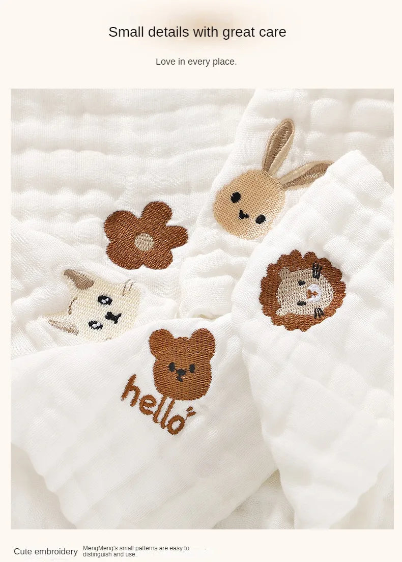 Cute Cartoon Embroidery Pure Cotton Baby Burp Towels