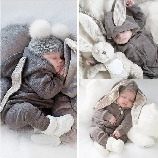 Cute Rabbit Ear Hooded Baby Rompers For Babies Boys Girls Clothes - Newborn Fall Jumpsuits