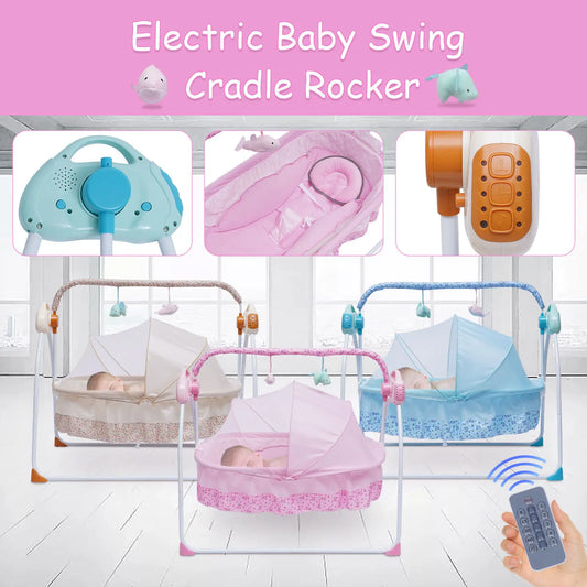 Automated Baby Swing (With Timer+Bluetooth Music+Mat+Pillow+Remote 5 Gears Adjustable)