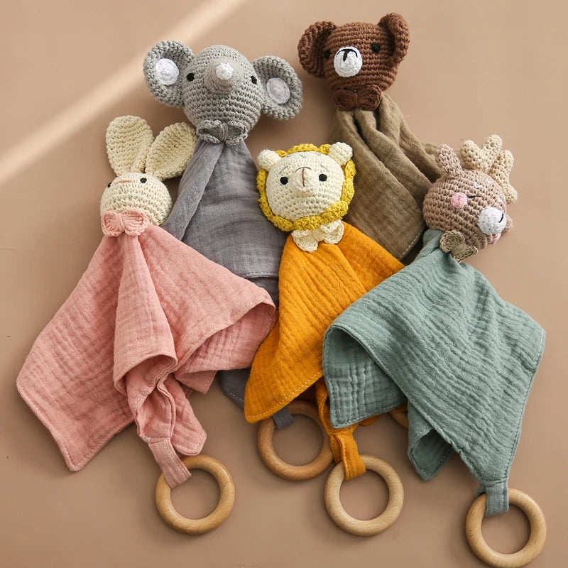 Baby Soothing Towels With Crochet Animal Toys