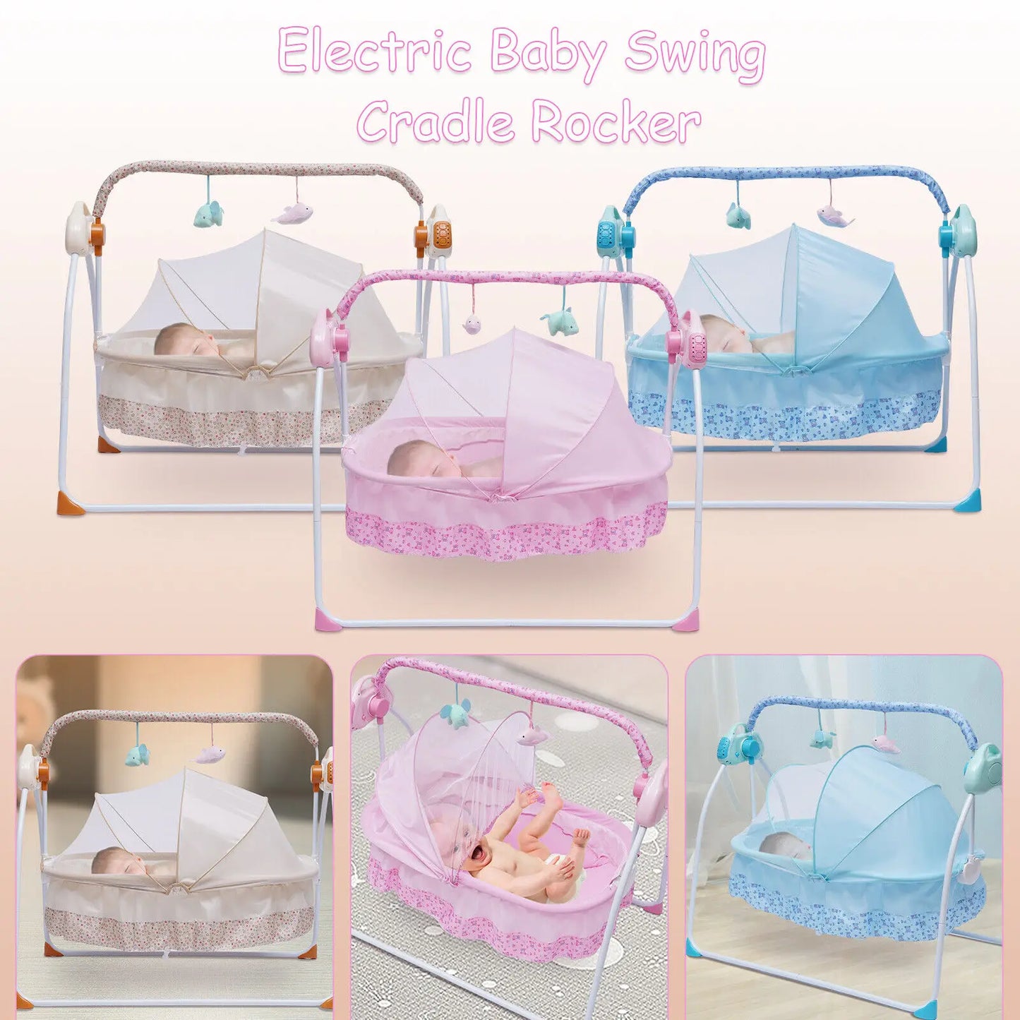 Automated Baby Swing (With Timer+Bluetooth Music+Mat+Pillow+Remote 5 Gears Adjustable)