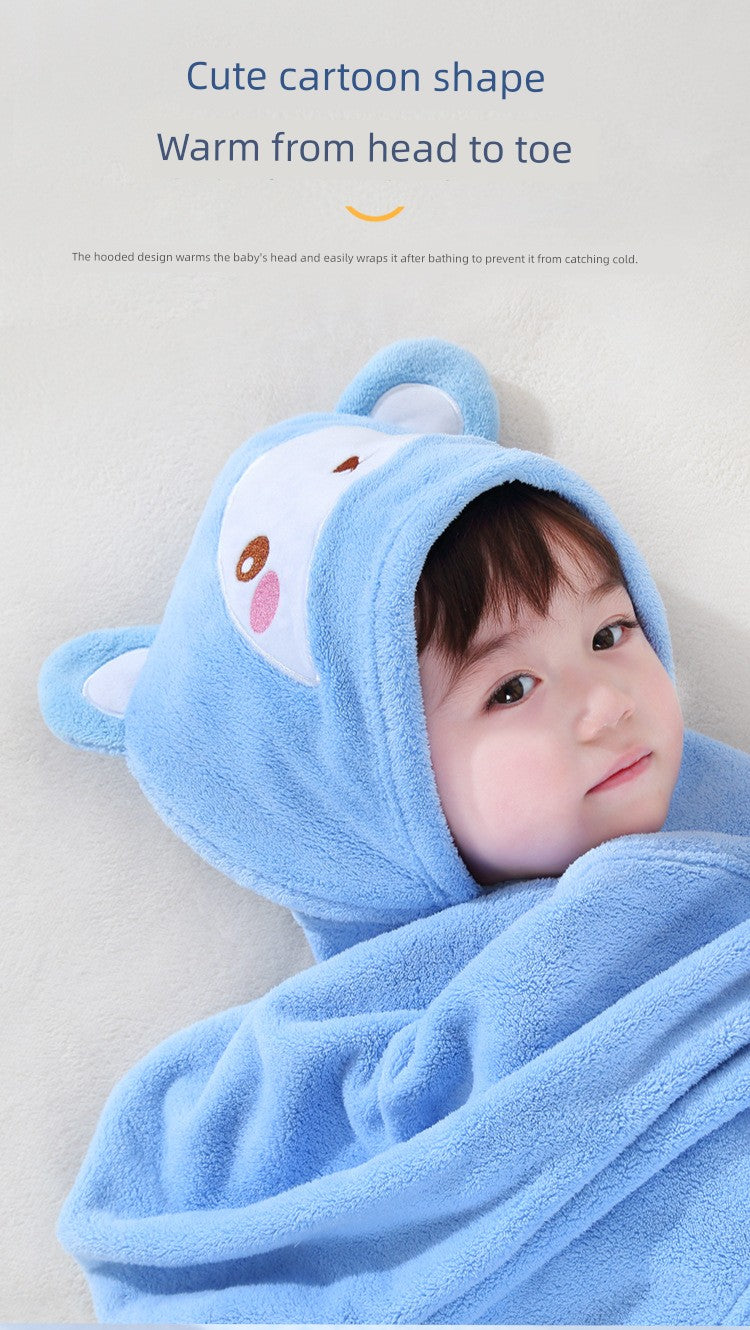 Thick Coral Fleece Hooded Bath Towel for Kids