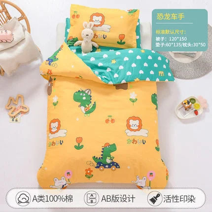 3Pcs Cotton Crib Bed Linen Set Includes Pillowcase, Bed Sheet, Duvet Cover Without Filler