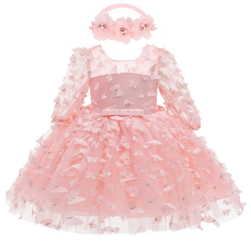 3 6 9 12 18 24 Months Newborn Dress Flowers Mesh Fashion Party Little Princess Baby Dress for Christmas or Birthday