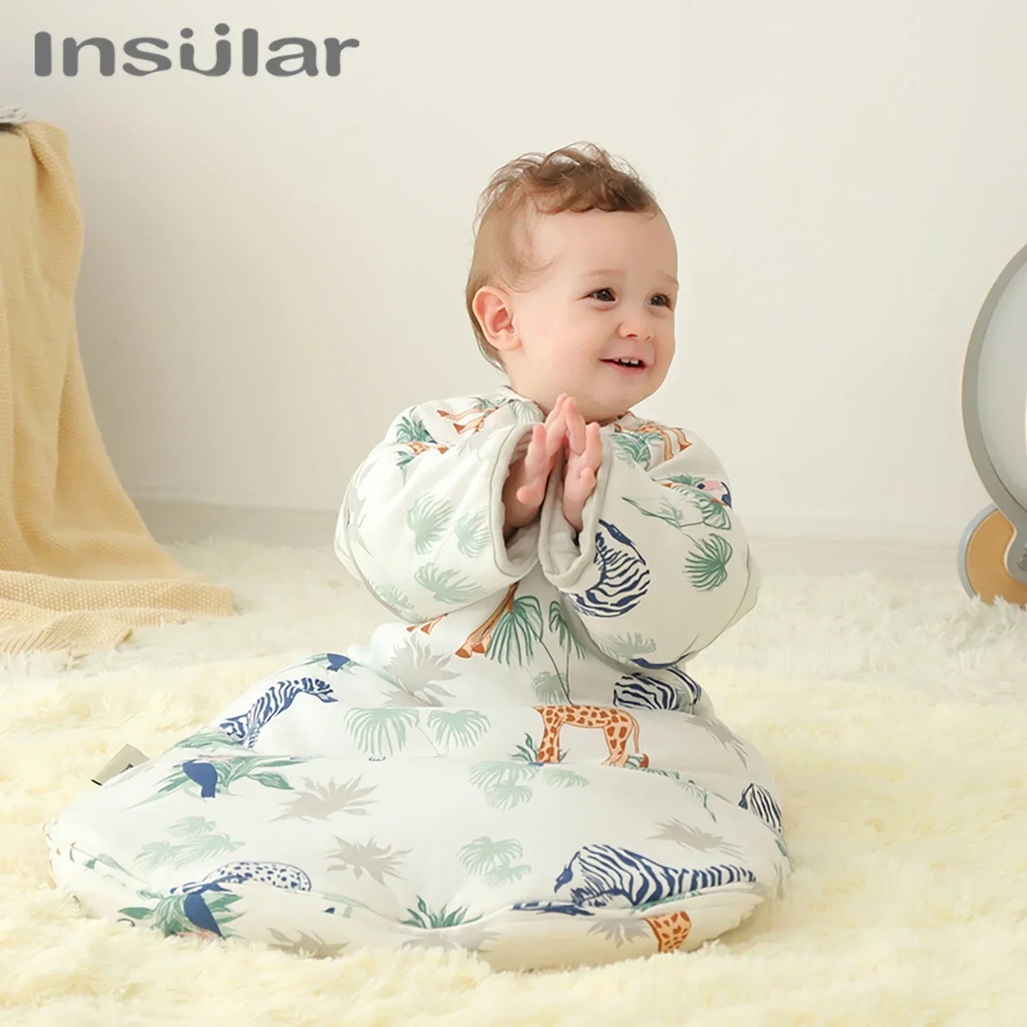 INSULAR Infant Thickened Pajamas Baby Warm Sleeping Bags Kids Sleep Sack Toddler Anti-kick Onesuit Detachable Sleeves Adjustable