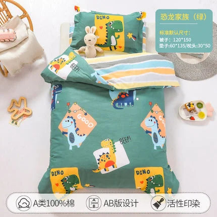 3Pcs Cotton Crib Bed Linen Set Includes Pillowcase, Bed Sheet, Duvet Cover Without Filler