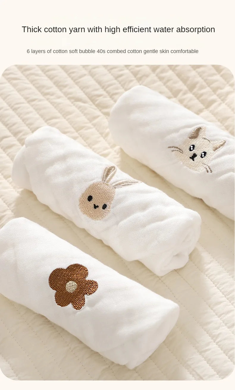 Cute Cartoon Embroidery Pure Cotton Baby Burp Towels