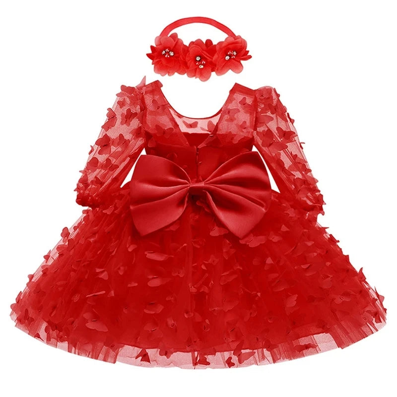 3 6 9 12 18 24 Months Newborn Dress Flowers Mesh Fashion Party Little Princess Baby Dress for Christmas or Birthday