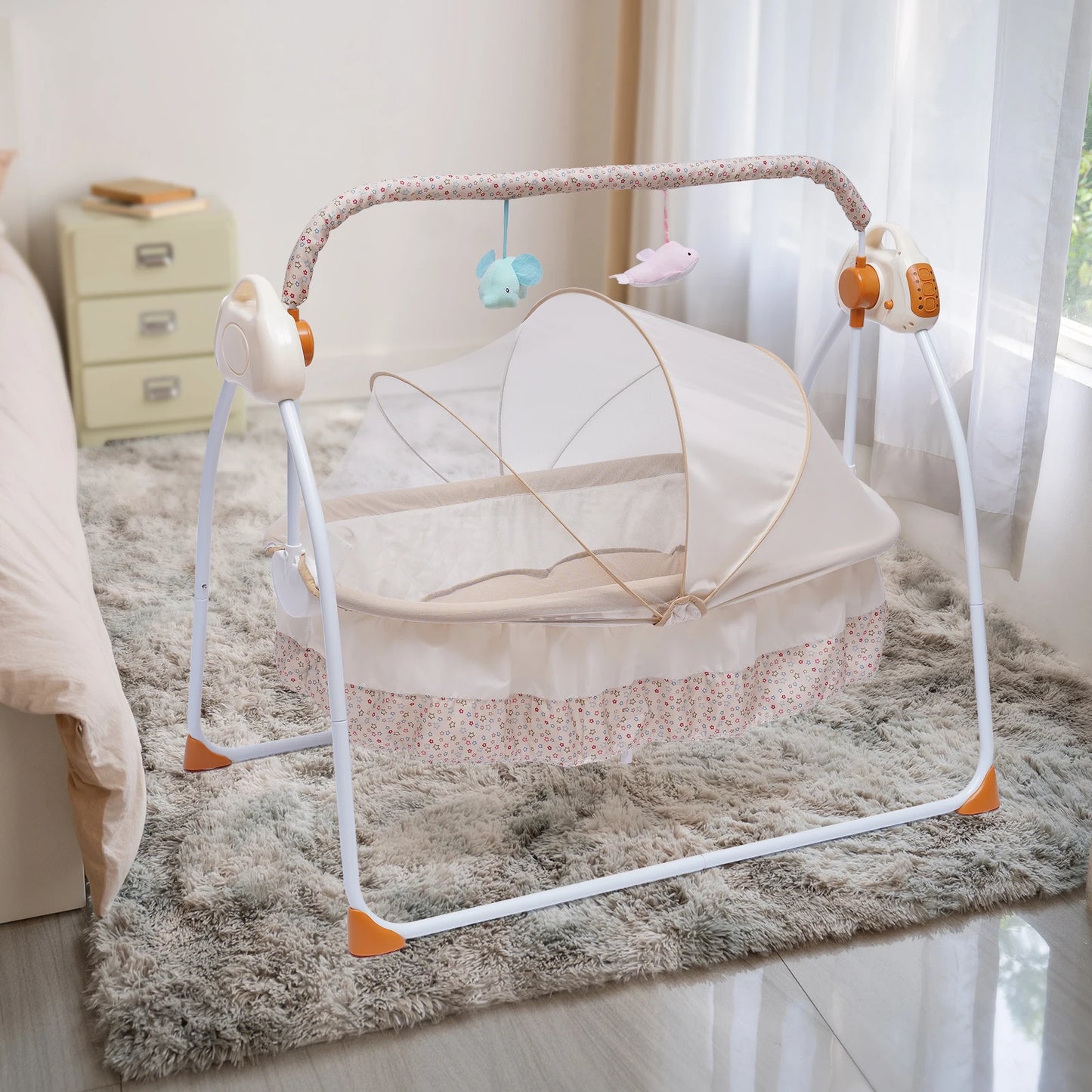 Automated Baby Swing (With Timer+Bluetooth Music+Mat+Pillow+Remote 5 Gears Adjustable)