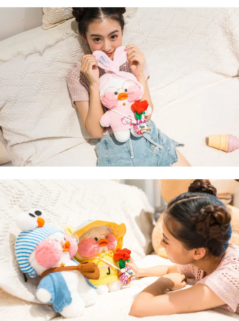 12 Inch Cute Cartoon Lalafanfan Duck Plush Toys Soft Duck Stuffed Dolls Pillow Decor Christmas Birthday Gifts for Girl Friends