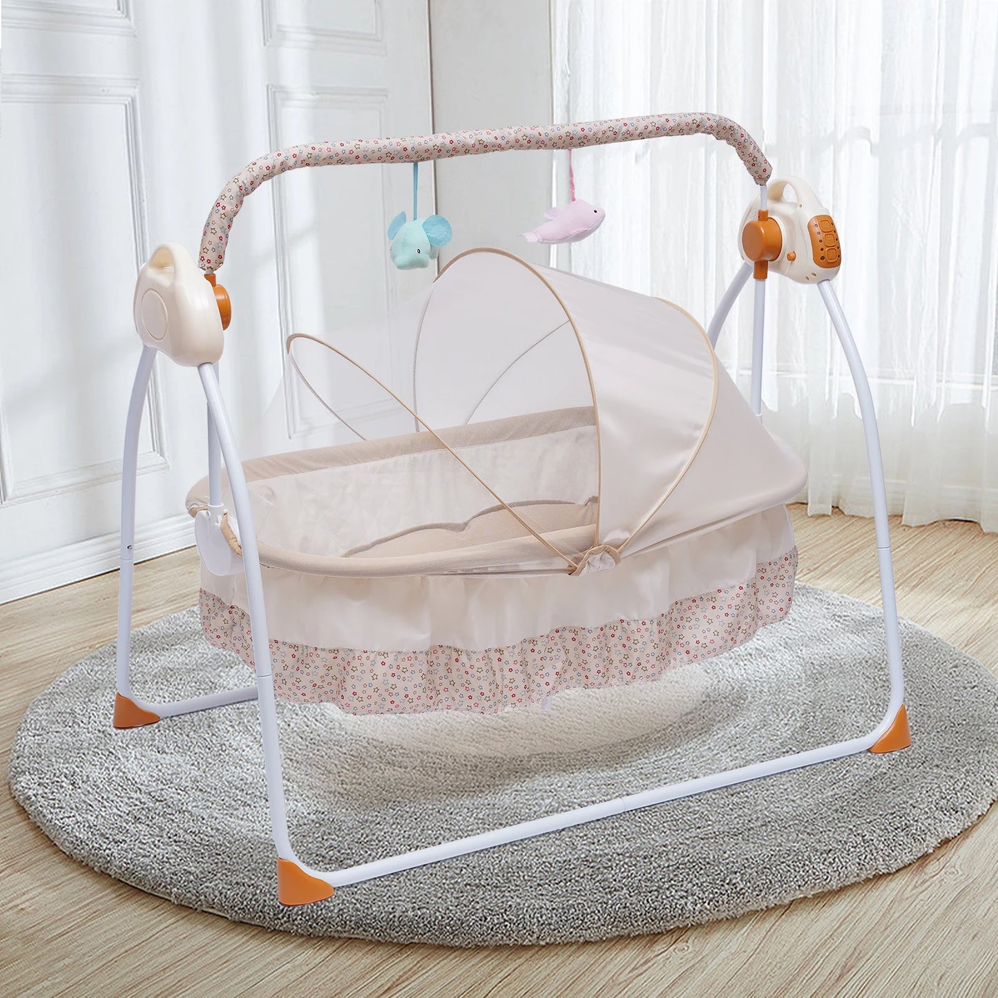 Automated Baby Swing (With Timer+Bluetooth Music+Mat+Pillow+Remote 5 Gears Adjustable)