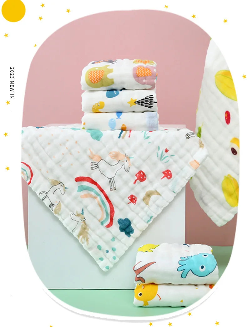 3Pcs Soft Baby Burp Towels, 6 Layer 100% Cotton Muslin Towels for Bathing and Feeding - 9.84x9.84inch