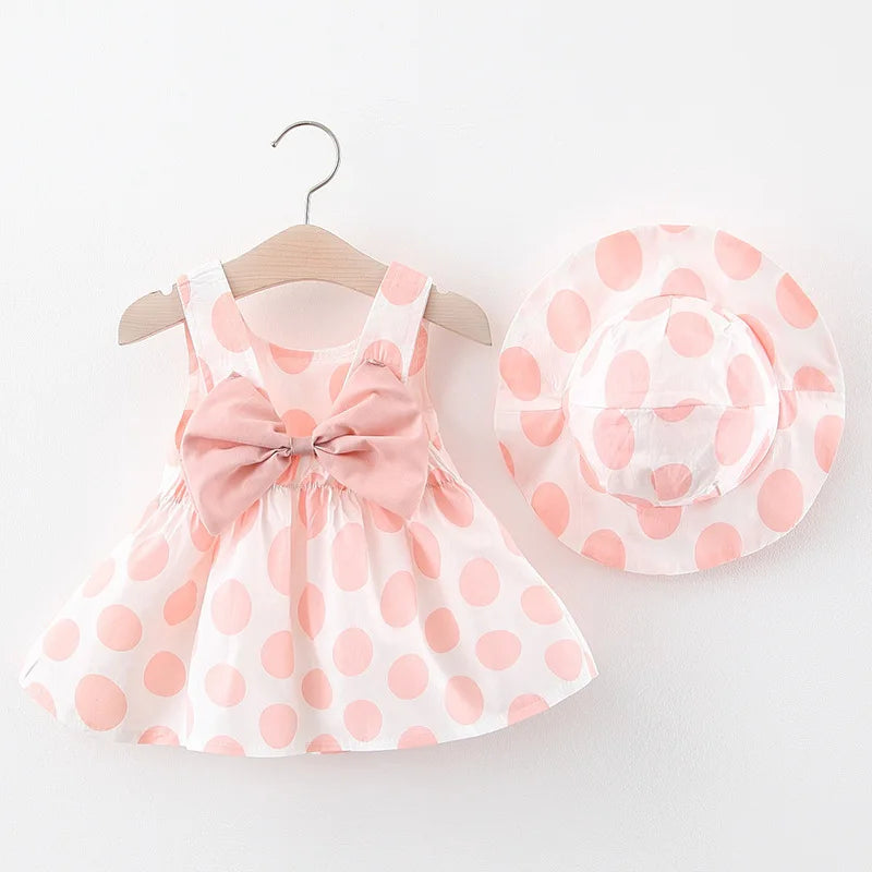 Infant Baby Girl Dress and Hat Set - 0-3M Cotton Dress