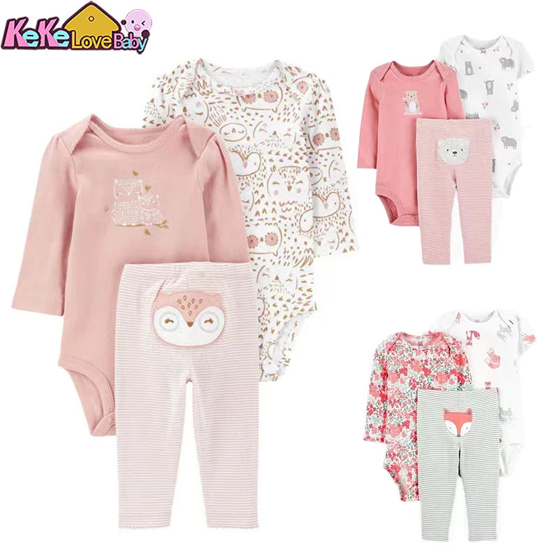 Cute Baby Girls Clothes Sets with Bodysuit Top And Bottom - Toddler Clothing Set 6-24M