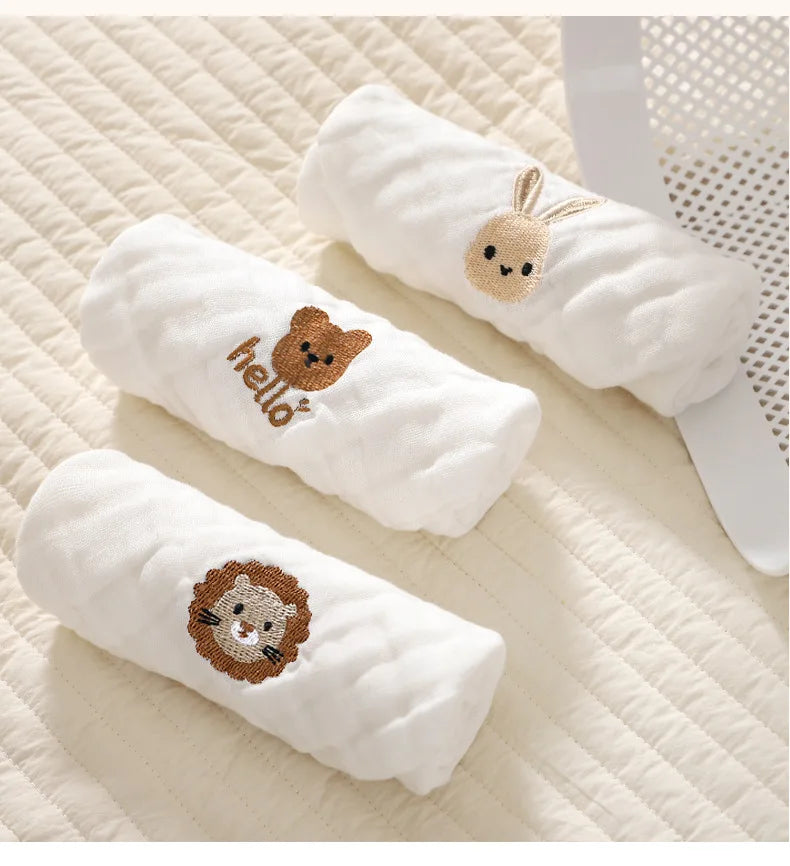 Cute Cartoon Embroidery Pure Cotton Baby Burp Towels