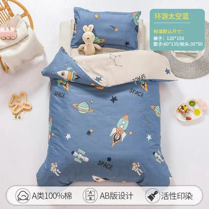 3Pcs Cotton Crib Bed Linen Set Includes Pillowcase, Bed Sheet, Duvet Cover Without Filler