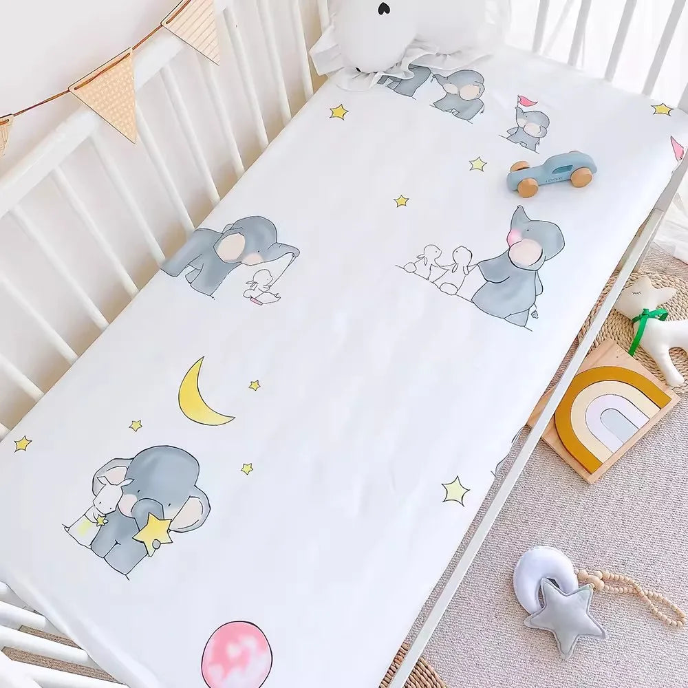 Cute Cartoon Baby Crib Bedding Set 3Pcs 100% Cotton Include Duvet Cover, Mattress Sheet, Pillowcase (Without Filler)