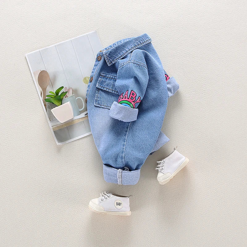 Newborn Baby Jumpsuit and Romper in Cute Denim with Embroidery