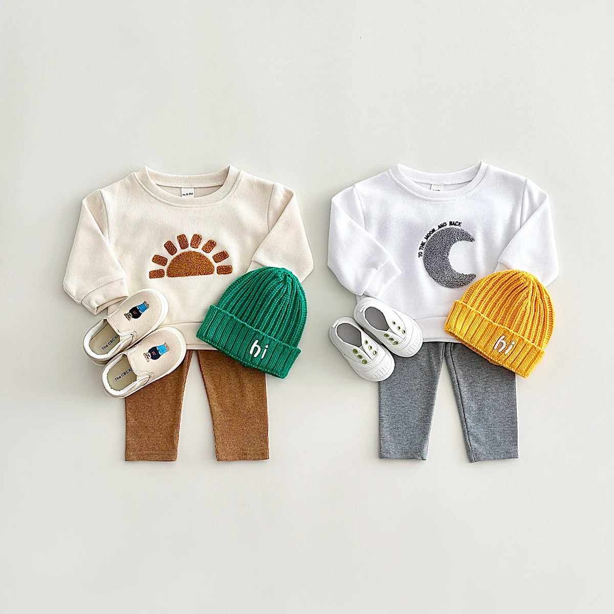 2Pcs New Autumn Newborn Baby Clothes Sets with Moon and Sun - for Infants 0-3Y