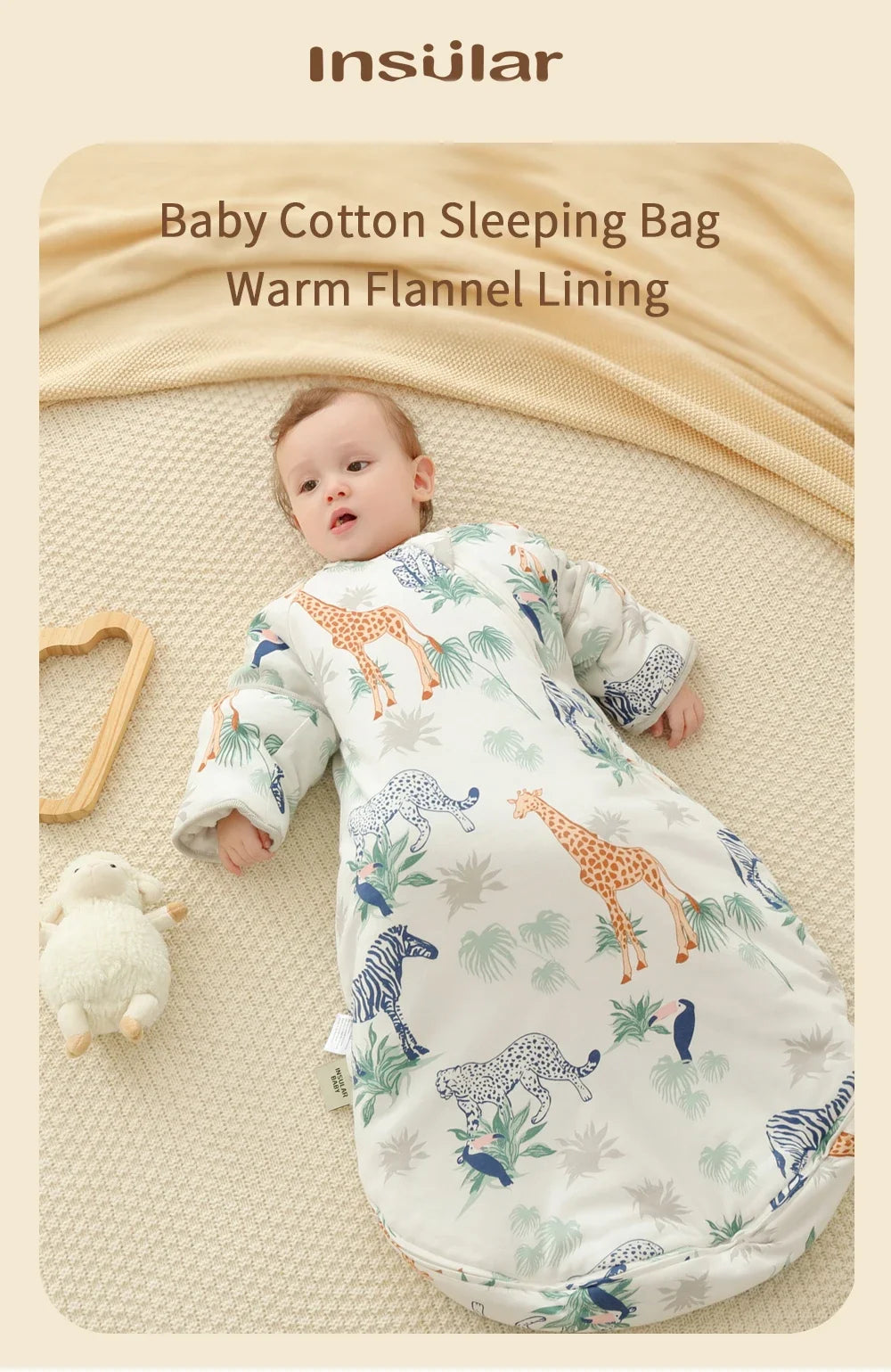 INSULAR Infant Thickened Pajamas Baby Warm Sleeping Bags Kids Sleep Sack Toddler Anti-kick Onesuit Detachable Sleeves Adjustable