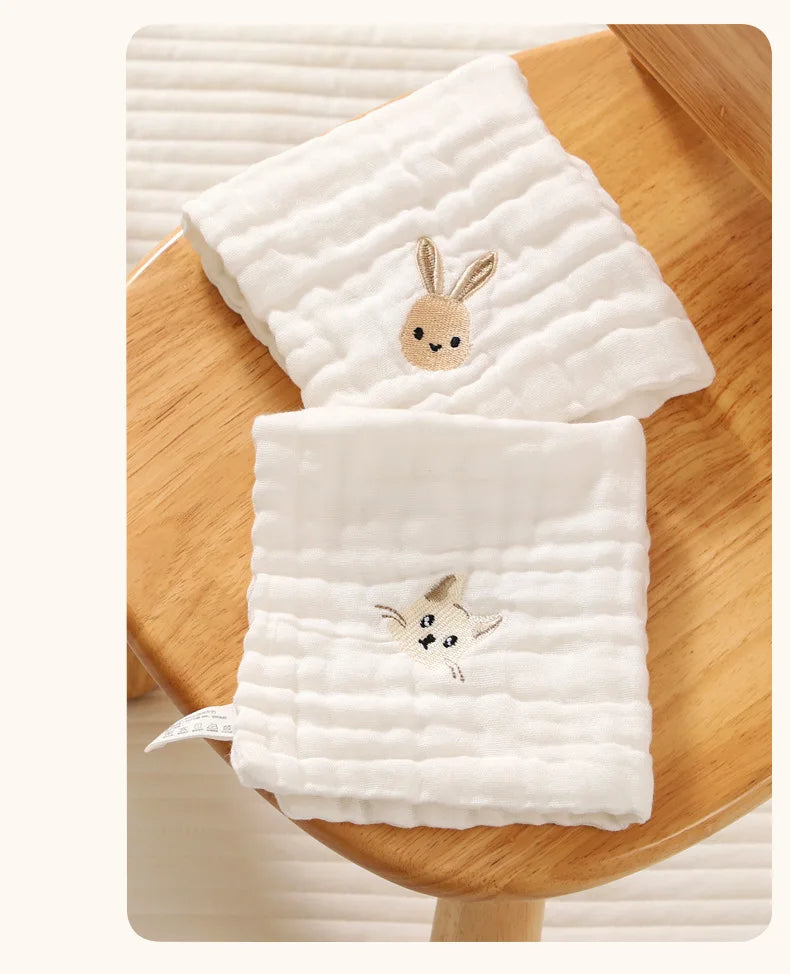 Cute Cartoon Embroidery Pure Cotton Baby Burp Towels