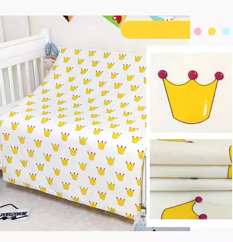 Cute Cartoon Baby Crib Bedding Set 3Pcs 100% Cotton Include Duvet Cover, Mattress Sheet, Pillowcase (Without Filler)