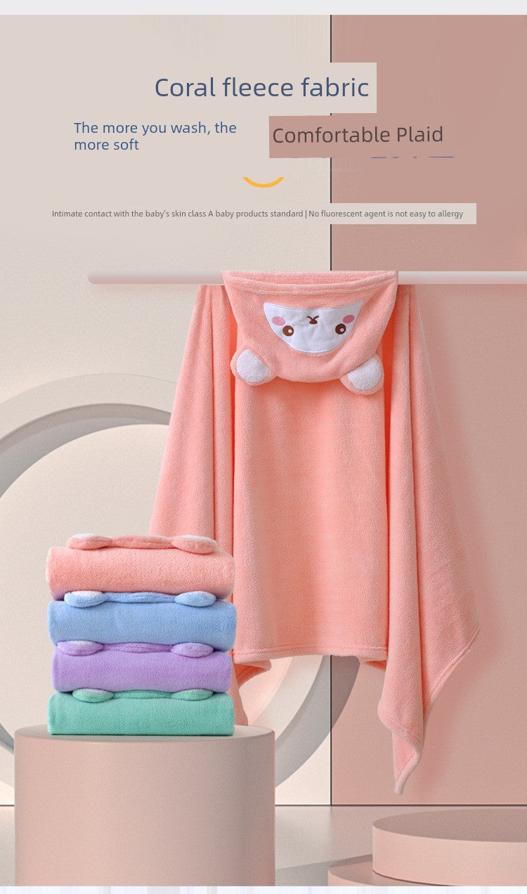 Thick Coral Fleece Hooded Bath Towel for Kids