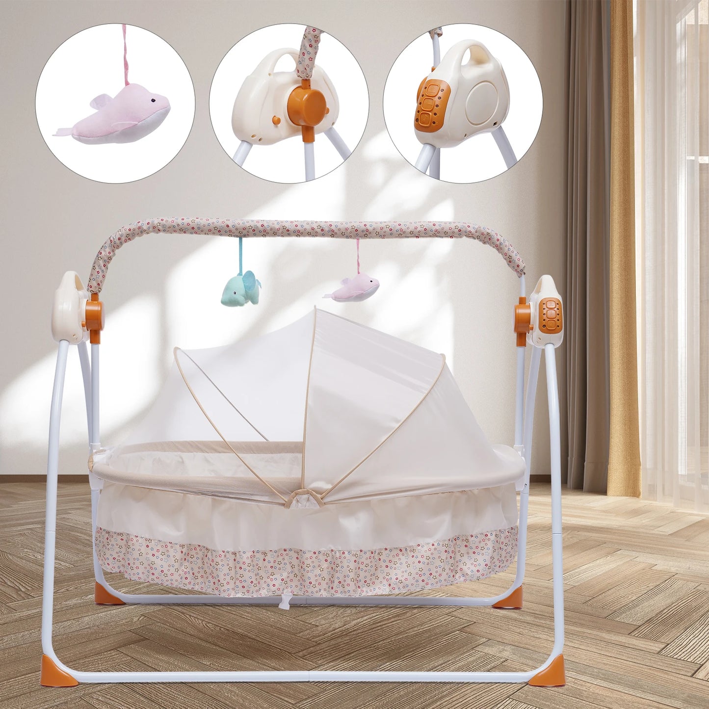 Automated Baby Swing (With Timer+Bluetooth Music+Mat+Pillow+Remote 5 Gears Adjustable)