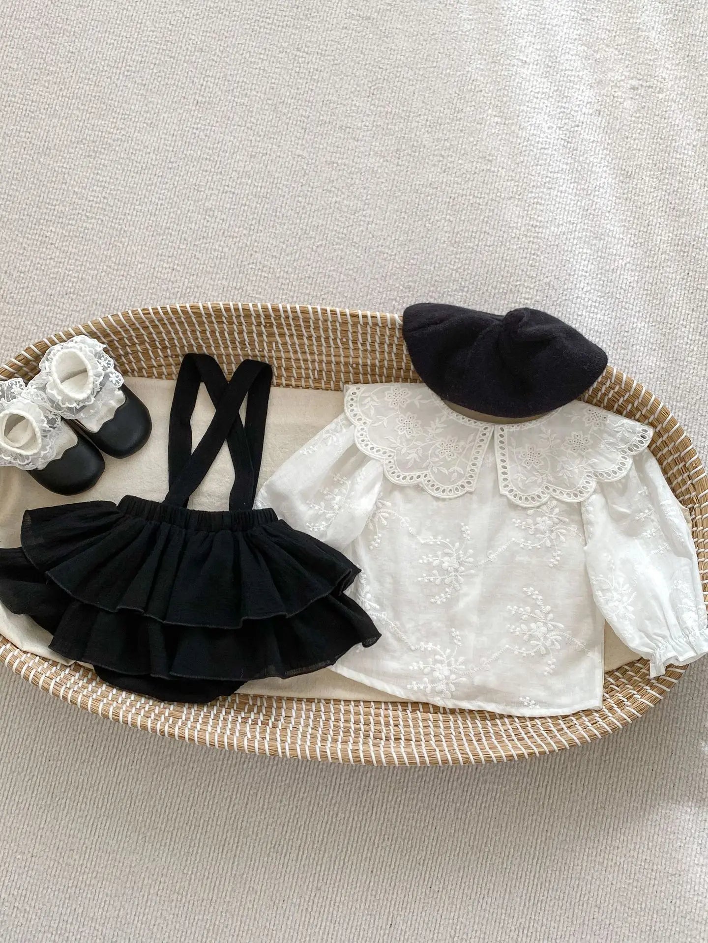 Cute Formal White Lace 2PC Collar Shirt and Bodysuit Set for Toddler Baby Girls