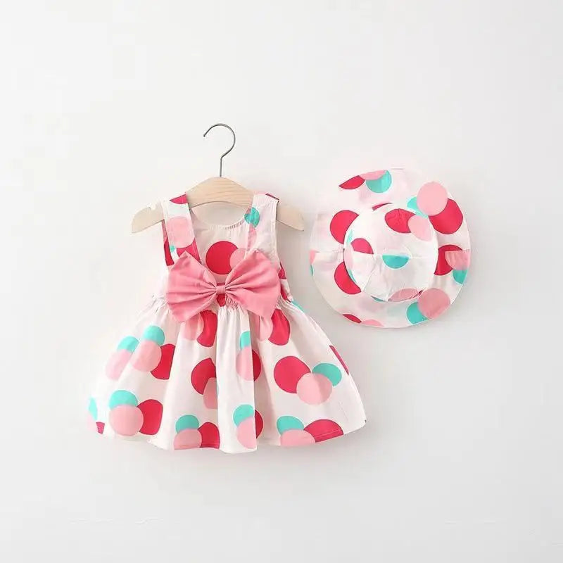 Infant Baby Girl Dress and Hat Set - 0-3M Cotton Dress