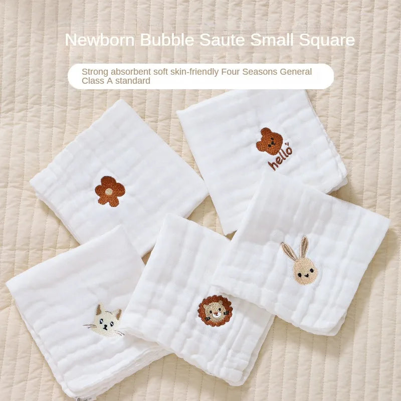 Cute Cartoon Embroidery Pure Cotton Baby Burp Towels