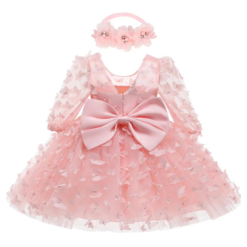 3 6 9 12 18 24 Months Newborn Dress Flowers Mesh Fashion Party Little Princess Baby Dress for Christmas or Birthday