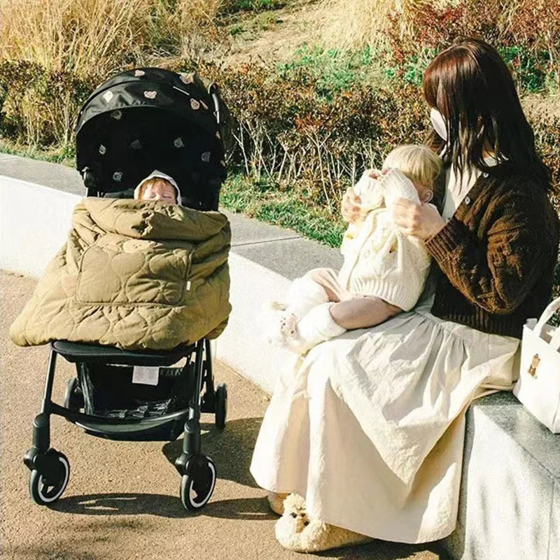 Korean Baby Stroller Blanket Cover Cartoon Bear Hooded Cloak Cape Thicken Newborn Swaddle Wrap Windproof Infant Sleeping Quilt