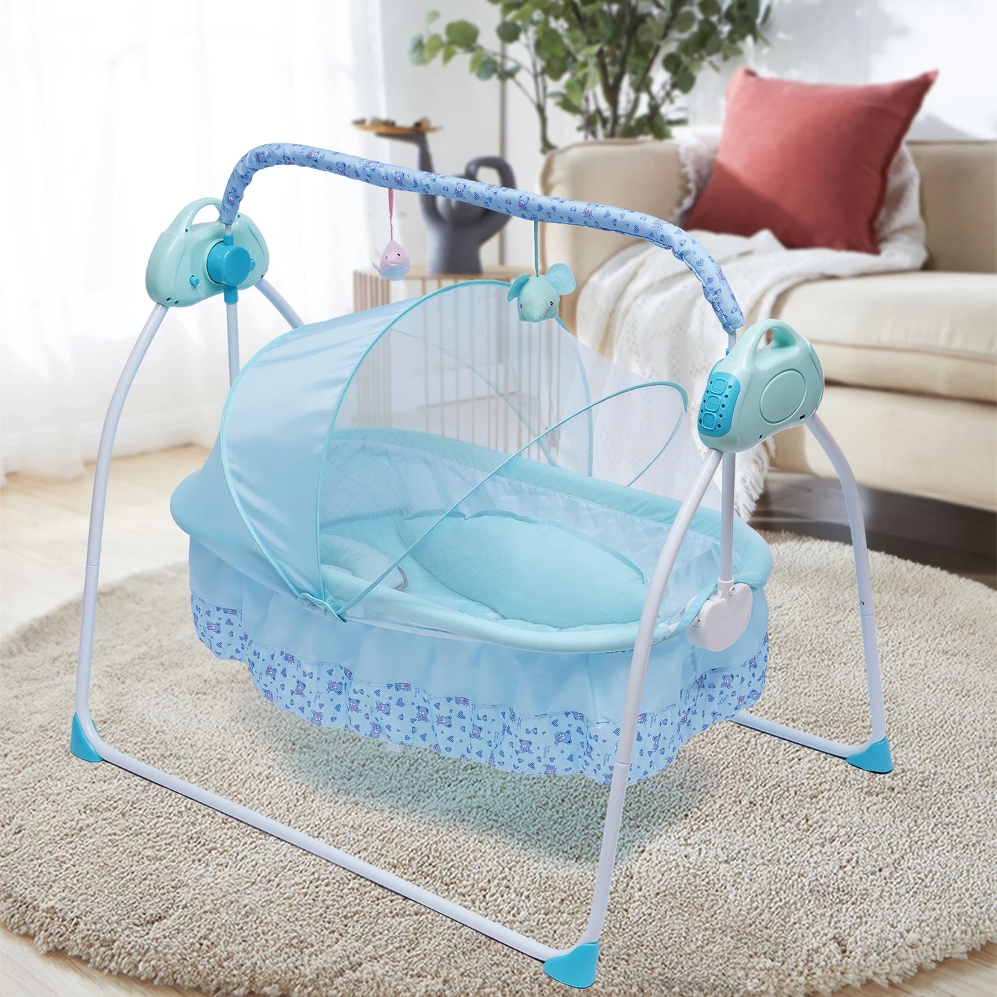 Automated Baby Swing (With Timer+Bluetooth Music+Mat+Pillow+Remote 5 Gears Adjustable)