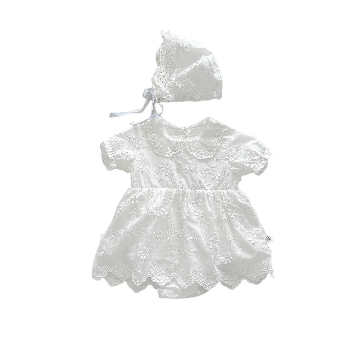 Embroidered Flower Lace Bodysuits for Newborn Baby Girls  - Baby Girls Dress and Hat Set (2pcs)