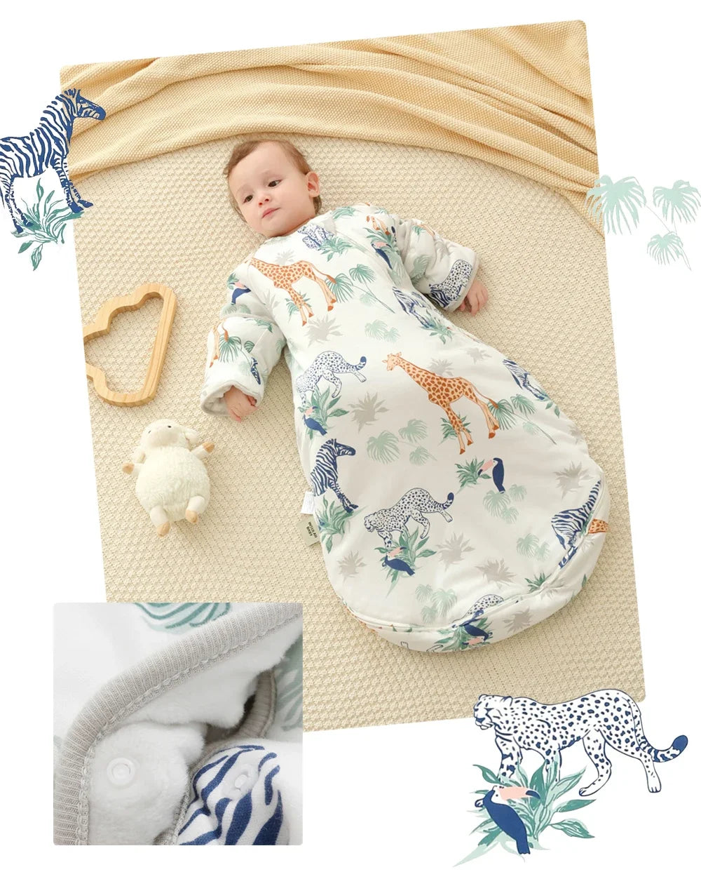 INSULAR Infant Thickened Pajamas Baby Warm Sleeping Bags Kids Sleep Sack Toddler Anti-kick Onesuit Detachable Sleeves Adjustable