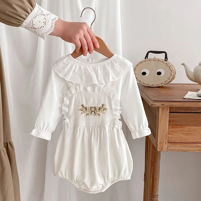 Cute Baby Girls' Knitted Clothing Set - Newborn Baby Girls' Embroidered Bodysuits