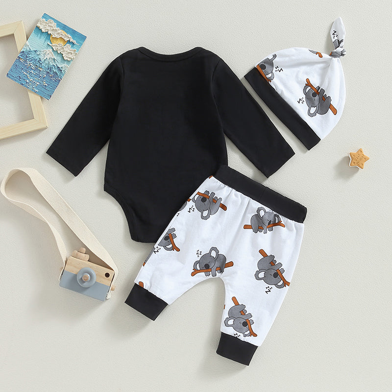 Cute Koala-Print Infant Baby Romper Outfit 3PC Set - Baby Outfit Set 0-18 Months