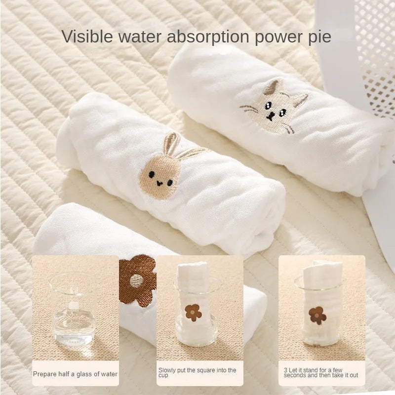 Cute Cartoon Embroidery Pure Cotton Baby Burp Towels