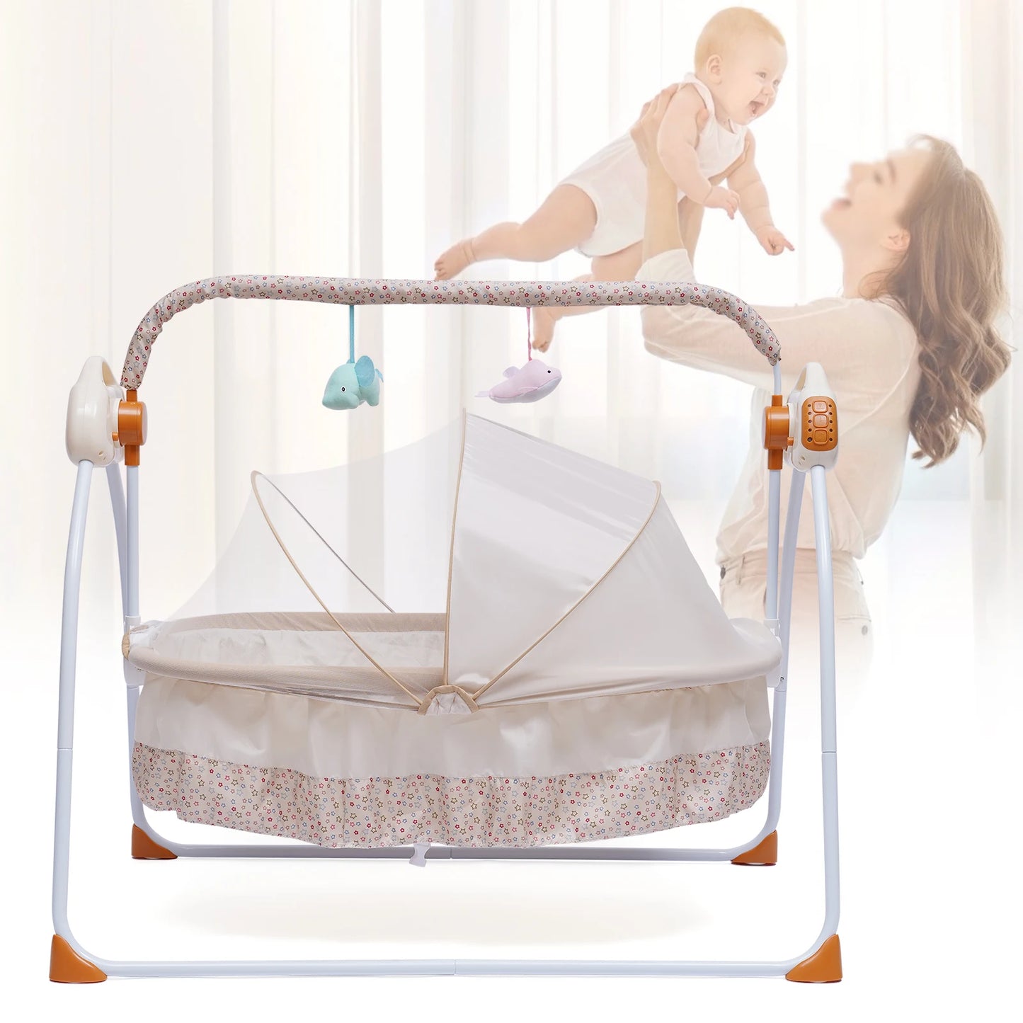 Automated Baby Swing (With Timer+Bluetooth Music+Mat+Pillow+Remote 5 Gears Adjustable)