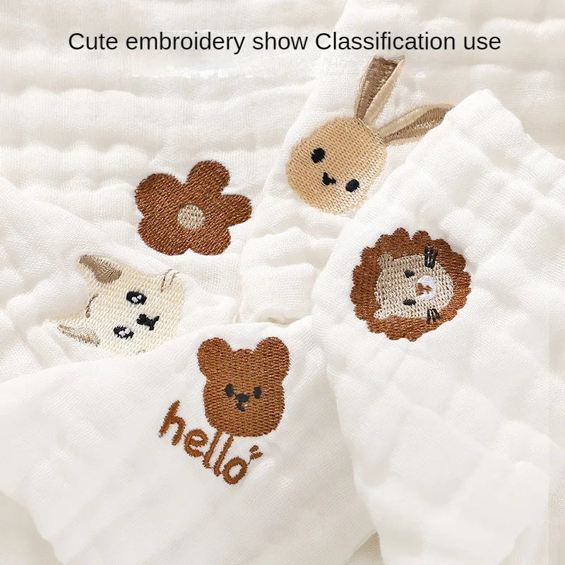 Cute Cartoon Embroidery Pure Cotton Baby Burp Towels